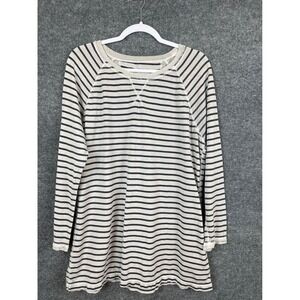 Soft Surroundings Tunic Top Women L Cream Navy Blue Striped Cotton Linen